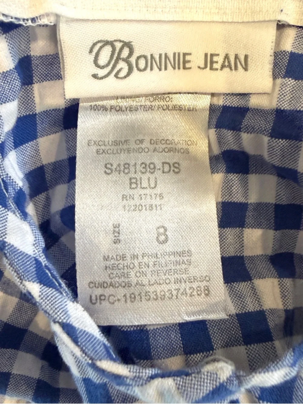 Bonnie Jean Checkered Dress Girls Size 8 - Picture 5 of 6